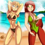  2015 anthro bianca big_breasts bikini breasts cleavage clothed clothing dalley-the-alpha duo elora faun female lagomorph mammal rabbit smile spyro_the_dragon swimsuit video_games 