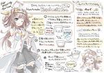  ahoge bare_shoulders black_tea brown_hair closed_eyes cup double_bun english grey_eyes hairband hizuki_yayoi kantai_collection kongou_(kantai_collection) milk_carton nontraditional_miko open_mouth pot recipe saucer skirt smile solo tea teacup translated wide_sleeves 