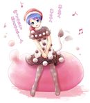  beamed_eighth_notes blob blue_eyes blue_hair doremy_sweet dream_soul dress eighth_note hat leaning morioka_itari musical_note nightcap pantyhose pom_pom_(clothes) shirt short_hair short_sleeves smile solo tail tail_wagging tapir_tail touhou translation_request 