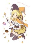  adapted_costume bad_id bad_tumblr_id blonde_hair brown_legwear capelet cookie corset cupcake detached_sleeves doughnut drill_hair fingerless_gloves food gloves hair_ornament hairpin halloween hat mahou_shoujo_madoka_magica mijinkouka pleated_skirt puffy_sleeves pumpkin skirt star striped striped_legwear thighhighs tomoe_mami twin_drills vertical-striped_legwear vertical_stripes wand witch_hat wrapped_candy yellow_eyes 