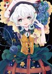  blue_flower blue_rose cover cover_page detached_arm doll_joints eyeball flower green_eyes hanada_hyou hat komeiji_koishi open_mouth rose solo third_eye touhou white_hair 