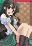  :d black_hair bow fujy hair_bow happy long_hair lowres open_mouth red_eyes reiuji_utsuho skirt smile solo touhou wings 