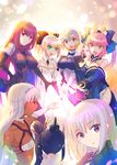  altera_(fate) artoria_pendragon_(all) blonde_hair bodysuit breasts cleavage dark_skin fate/apocrypha fate/extra fate/grand_order fate/stay_night fate/unlimited_codes fate/zero fate_(series) green_eyes jeanne_d'arc_(fate) jeanne_d'arc_(fate)_(all) large_breasts long_hair mash_kyrielight multiple_girls nichiru open_mouth pink_hair purple_bodysuit purple_eyes red_eyes saber saber_lily scathach_(fate)_(all) scathach_(fate/grand_order) smile tamamo_(fate)_(all) tamamo_no_mae_(fate) ushiwakamaru_(fate/grand_order) veil 