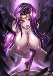  black_wings breasts cowgirl_position elbow_gloves gloves guided_penetration hanging_breasts headband huge_breasts imminent_sex imminent_vaginal league_of_legends lipstick long_hair makeup morgana navel nude penis pointy_ears pov purple_eyes purple_hair purple_lipstick redchicken smile solo_focus straddling wings 