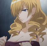  blonde_hair blue_eyes breasts cleavage female gradient gradient_background hair_over_one_eye large_breasts long_hair oriana_thomason screencap solo stitched to_aru_majutsu_no_index upper_body 