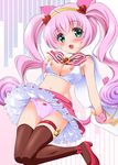  :3 animal_ears bell blue_eyes breasts breasts_outside cat_ears chisato_(missing_park) cleavage crop_top hairband heart jingle_bell jumping long_hair medium_breasts midriff navel nipples open_mouth panties pink_hair pink_panties rosia_(show_by_rock!!) shoes show_by_rock!! skirt smile solo tail thigh_strap thighhighs twintails underwear wind wind_lift wristband yellow_hairband 