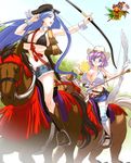  2girls arrow bow breasts horse_riding large_breasts multiple_girls omc sky 