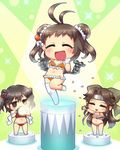  :d alternate_costume bikini blush brown_hair chibi closed_eyes double_bun forehead_protector frilled_bikini frills gloves hair_ornament headband jintsuu_(kantai_collection) kantai_collection long_hair multiple_girls naka_(kantai_collection) navel open_mouth petals remodel_(kantai_collection) sankuma scarf sendai_(kantai_collection) short_hair single_thighhigh smile spotlight swimsuit thighhighs two_side_up white_gloves white_legwear 