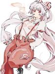  artist_request bow cigarette fujiwara_no_mokou hair_bow long_hair pants red_eyes ribbon smoking solo suspenders tegaki touhou very_long_hair white_hair 