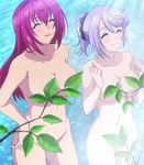  bikini_warriors breasts eyes_closed fighter_(bikini_warriors) gradient gradient_background highres large_breasts long_hair mage_(bikini_warriors) multiple_girls nude red_hair smile standing stitched water 