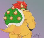  anthro arkanoego balls biceps bowser butt dragon hair horn hybrid king koopa looking_at_viewer looking_back male manly mario_bros muscles nintendo nude open_mouth presenting presenting_hindquarters reptile royalty scalie shell short_hair smile solo spikes standing turtle video_games 