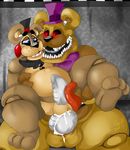  anal anal_penetration animatronic anthro balls barefoot bear big_feet bow chubby cowgirl_position cum cum_in_ass cum_inside cum_on_balls cum_on_penis erection fellatio five_nights_at_freddy&#039;s five_nights_at_freddy&#039;s_2 five_nights_at_freddy&#039;s_4 fronnie glowing glowing_eyes half-closed_eyes headgear licking looking_down machine male male/male mammal nightmare_fredbear_(fnaf) nude on_top open_mouth oral orgasm penetration penis robot saliva sex sharp_teeth sitting size_difference smile spread_legs spreading teeth thick_penis tongue tongue_out toy_freddy_(fnaf) video_games 