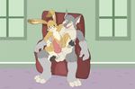  anthro armchair canine celestial chair digital_media_(artwork) duo erection inside lagomorph male male/male mammal nude on_lap penis rabbit size_difference wolf 