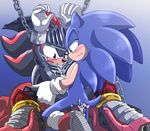  angelofhapiness armor blush chain chained_cuffs chest_tuff clothing cum footwear gloves green_eyes helmet male open_mouth red_eyes sex shadow_the_hedgehog sonic_(series) sonic_the_hedgehog visor 