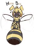  2014 ahoge arthropod bee blonde_hair chest_tuft clothing digital_media_(artwork) female flying fur hair hunni_bea insect loliswitch open_mouth pink_eyes simple_background sketch solo tuft underwear white_background wings young 