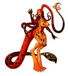  2015 alpha_channel areola big_breasts black_lips black_skin breasts claws female hair hindpaw lips monster nipples nude one_eyed paws rebeccacablah red_hair red_skin solo spots standing tentacle_monster tentacles thick_thighs wide_hips yellow_skin 