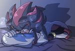  angelofhapiness blush clothing cum dakimakura_design footwear gloves male one_eye_closed open_mouth red_eyes shadow_the_hedgehog shoes solo sonic_(series) sonic_the_hedgehog sweat tears 