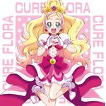  :d blonde_hair blue_eyes blush boo_(takagi) bow brooch cure_flora earrings eyebrows flower_earrings full_body gloves go!_princess_precure happy haruno_haruka heart heart_hands highres jewelry long_hair magical_girl multicolored_hair open_mouth pink_bow pink_hair pink_skirt precure shoes skirt smile solo streaked_hair thick_eyebrows two-tone_hair white_footwear white_gloves 