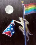  ambiguous_gender canine confederate_flag eyes_closed flagpole full_moon howl mammal moon necklace night rainbow_flag rainbow_symbol solo textubs_(artist) wolf 