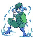  backpack bad_id bad_pixiv_id bag blue_eyes blue_hair boots dress full_body hair_bobbles hair_ornament hat kawashiro_nitori key long_sleeves looking_at_viewer parody pocket puyopuyo puyopuyo_fever rubber_boots shinmon_akika shirt short_hair simple_background skirt skirt_set smile solo style_parody touhou two_side_up water water_drop white_background 