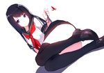  black_hair black_legwear blue_eyes bug butterfly caidychen convenient_leg dutch_angle insect long_hair looking_at_viewer original school_uniform serafuku skirt solo thighhighs white_background 