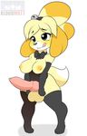  2015 animal_crossing animal_genitalia anthro areola balls big_balls big_breasts big_penis bow_tie breasts canine canine_penis clothing dickgirl dog elbow_gloves gloves intersex isabelle_(animal_crossing) kloudmutt knot legwear licking licking_lips mammal nintendo nipples penis shih_tzu solo stockings tongue tongue_out video_games 