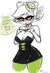  &lt;3 big_breasts blush breasts cleavage clothed clothing dialogue dress ear_piercing english_text female hair inkling marie_(splatoon) nintendo noodle-lu piercing pointy_ears smile solo splatoon sweat tentacle_hair tentacles text video_games white_hair 
