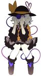  bad_id bad_twitter_id boots covering_one_eye eyeball floral_print full_body hat hat_ribbon heart heart-shaped_pupils heart_of_string kaine_(kaine1025) komeiji_koishi long_sleeves looking_at_viewer purple_eyes ribbon shirt short_hair silver_hair simple_background skirt smile solo string symbol-shaped_pupils third_eye touhou white_background wide_sleeves 