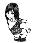  breast_slip breasts cropped_legs dildo greyscale highres leaning_forward looking_at_viewer monochrome nipples one_breast_out original panties panty_pull shirt_pull sketch skinny smile solo underwear wabaki 