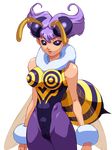  1girl antennae bee_girl black_eyes insect_girl monster_girl purple_hair q-bee simple_background solo vampire_(game) 