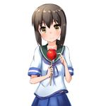  ame. black_hair brown_eyes candy_apple food fubuki_(kantai_collection) kantai_collection long_hair school_uniform serafuku solo 