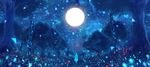  blue field full_moon glowing long_hair moon night night_sky original sakimori_(hououbds) scenery sky solo tree 