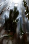  alien alien_(movie) bad_end bastardprince blurry chain claws depth_of_field dripping fangs from_below highres light looking_at_viewer monster no_humans open_mouth tail teeth water watermark web_address xenomorph 