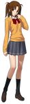 bow bowtie brown_eyes brown_hair full_body looking_at_viewer official_art red_bow red_neckwear school_uniform skirt smile solo transparent_background tsukihime yumizuka_satsuki 