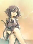  animal_ears brown_hair cat_ears cigarette commentary_request copyright_request crossed_legs kei_(keigarou) short_hair sitting smoking solo sweater tail 