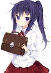  briefcase chico152 dress_shirt highres himouto!_umaru-chan long_hair motoba_kirie ponytail purple_eyes purple_hair school_briefcase school_uniform shirt skirt solo 