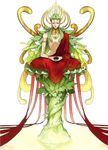  dhyana_mudra fate/extra fate_(series) green_hair highres long_hair lotus_position male_focus meditation mudra official_art saver_(fate/extra) sitting solo stretched_earlobes transparent_background wada_aruko 