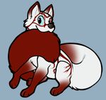  2015 arctic_fox arctic_wolf blue_eyes canine cute feral fox fur heterochromia hybrid long_tail male mammal markings paws puffy_tail red_eyes red_fur royalty_(artist) serius_garnet smile solo tail_biting white_fur wolf 