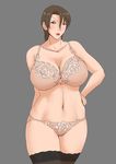  1girl bra breasts character_request copyright_request female large_breasts mature panties simple_background solo supi_(inner_map) underwear 