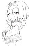  2015 anthro blush breasts clothed clothing echidna female hearlesssoul looking_at_viewer mammal monotreme navel nipples partially_clothed simple_background smile solo sonic_(series) standing tikal_the_echidna 