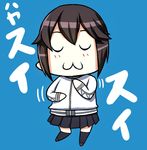  a-kiraa_(whisper) black_hair blue_background chibi commentary_request hayasui_(kantai_collection) highres jacket kantai_collection short_hair simple_background track_jacket zui_zui_dance 