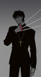  bad_id bad_pixiv_id between_fingers black_keys cross fate/zero fate_(series) j_(onjj) jewelry kotomine_kirei male_focus necklace solo spot_color 