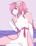  2015 5_fingers anthro australian_sheepdog blue_eyes breasts canine dia_(viswey) dog female fur hair linhthasack long_hair looking_at_viewer mammal navel nude pink_fur pink_hair pussy ribbons seductive sitting spread_legs spreading 