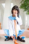  1girl brown_eyes brown_hair cosplay dildo japanese photo school_uniform schoolgirl serafuku sexually_suggestive solo 