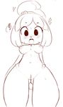  ! 2015 animal_crossing anthro blush breasts canine dog female hearlesssoul isabelle_(animal_crossing) looking_at_viewer mammal navel nintendo nipples nude open_mouth pussy simple_background solo standing video_games 