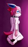  2015 4_toes anthro anthrofied anus blue_eyes blush breasts butt clothing collar eeveelution female fur gloves hair kneeling looking_at_viewer looking_back nintendo nude pawpads paws pok&eacute;mon ribbons seiken side_boob simple_background smile soles solo sylveon toes video_games 