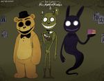  animatronic atlas-white bear cake eyeless five_nights_at_freddy&#039;s five_nights_at_freddy&#039;s_3 food glowing glowing_eyes golden_freddy_(fnaf) lagomorph machine mammal rabbit robot shadow shadow_bonnie_(fnaf) springtrap_(fnaf) video_games 