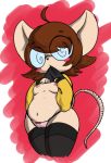  2018 alpha_channel anthro belly blush breasts brown_hair camel_toe clothed clothing clothing_lift eyewear female glasses hair legwear mammal mouse nipples panties partially_clothed pussy_juice raised_shirt red_(vono) rodent shirt shirt_in_mouth shirt_lift short_stack simple_background small_breasts solo stockings sweater underwear vono wet_panties 