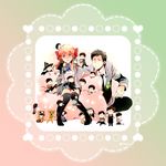  6+boys animal_costume animal_ears apron black_hair black_legwear blazer blush bow brown_eyes bunny_ears chibi gekkan_shoujo_nozaki-kun hair_bow hat jacket miniboy multiple_boys multiple_persona necktie nehan_(y-nehan) nozaki_umetarou orange_hair pillow polka_dot polka_dot_bow purple_eyes rouman_academy_uniform sakura_chiyo school_uniform sitting tanuki_costume thighhighs witch_hat 