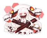  absurdres breasts chibi cleavage covered_mouth dress enemy_aircraft_(kantai_collection) fm highres horns kantai_collection long_hair medium_breasts midway_hime pale_skin shinkaisei-kan solo very_long_hair white_dress white_hair white_skin 